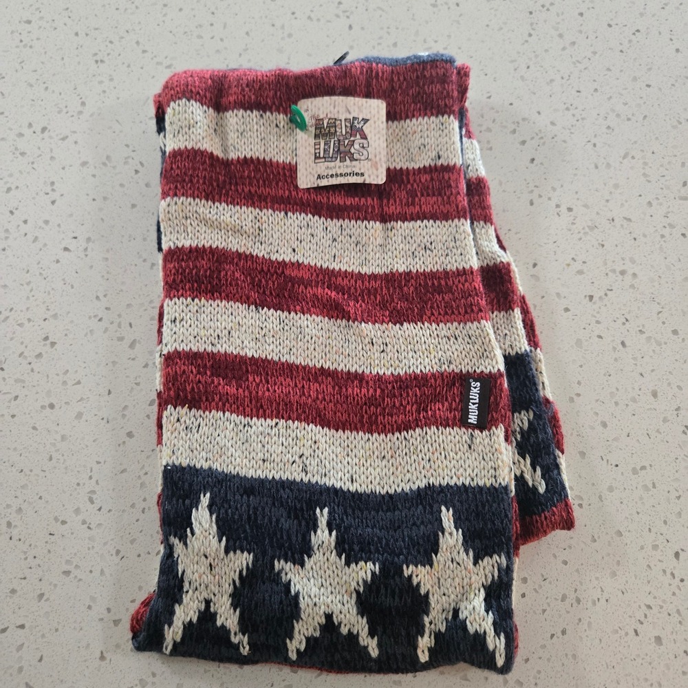 Muk Luks American Flag Infinity Scarf Patriotic Stars Stripes Knit Dark Red - Picture 5 of 8
